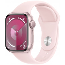 Apple Watch Series 9, 45 мм, корпус из алюминия розового цвета, спортивный ремешок нежно-розового цвета, размер M/L