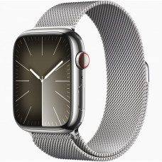 Apple Watch Series 9, 45 мм, стальные серебристого цвета, миланский сетчатый браслет
