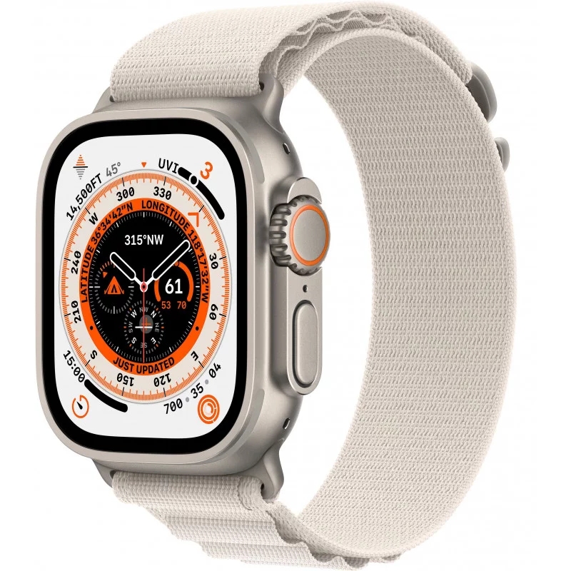 Apple Watch Ultra GPS + Cellular, 49 мм, корпус из титана, ремешок Alpine цвета «сияющая звезда», размер M